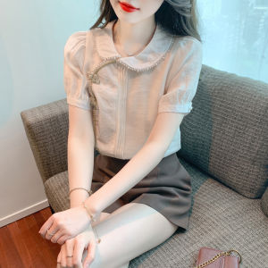 French Lace Shirt Short Sleeve Design Sensation Summer New Ladies Fashion Small Audience High-End Feeling Cheongsam Womens Blouse