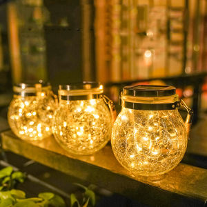 Solar Crack Hanging Light Ball 14CM Glass Jar Light Outdoor Garden Decoration Tree Light Copper Wire Light LED Christmas Light