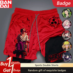 Bandai | Naruto Japanese Anime Sasuke Peripheral Print Double Shorts American Sports Summer Mens Daily Loose Breathable Pants