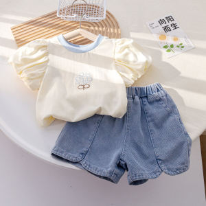 Baby Girl Short Sleeve T-Shirt Set 2025 Summer New Style Childrens Versatile Top Two-Piece Set Trendy Cotton round Neck