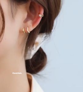 Bông tai nữ Cerci Crystalovalie bạc 925 mạ vàng có đính đá siêu đáng yêu sang chảnh G100| Khuyên tai nữ Cercilala