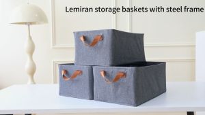 Closet Clothes Organizer with Handle Fabric Storage Box with Steel Frame Stackable Shelf Storage Baskets Foldable Wardrobe Storage Box