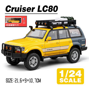 LEO 1:24 Land Cruiser LC80ยานพาหนะดายแคสโมเดลรถยนต์โลหะลูกเต๋าของเล่นสำหรับเด็กผู้ชายเด็กจำลองเอฟเฟกต์แสงเสียงของขวัญคอลเลกชันงานอดิเรก