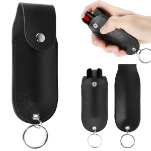 PU Pepper Spray Pouch Black Portable Self Defense Spray Leather Holder Mini Keychain for Women Ladies Security 1/2Pcs
