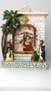 D&D Home l Holy Family Nativity Glitter with Music Christmas Sculpture Home Decor ( 8007 - 8008 )