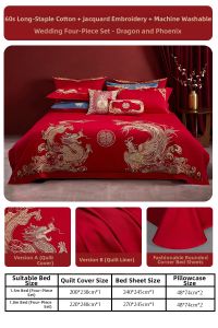 Mercury | Red Long Staple Cotton 4-Piece Bedding Set With Dragon Phoenix Embroidery