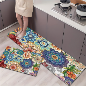 VIKAMA Boho Colorful Mandala Floral Long Kitchen Runner Mat Non Slip Washable Floor Mat Sink Entrance Home Decor Rug