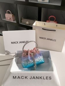 กระเป๋าสานเพชรประดับสีสันสดใส MACK JANKLES กระเป๋าสะพายไหล่แบบหนัง PU ทรงมีดสำหรับงานเลี้ยงในช่วงเย็น กระเป๋าถือขนาดเล็ก