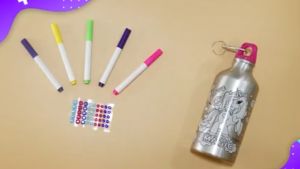 Kids DIY Painting Your Stainless Steel Water Bottle With Gem Stone Sticker And Color Pencils Creative Gift Idea