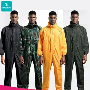 LORDWEY Conjoined Raincoat Coverall Hat Oil-Resistant Work Safety Cycling Waterproof Motorcycle Raincoat Jumpsuit Capa Chuva Rain Suit