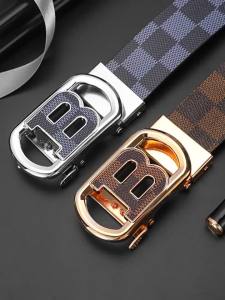 Mens Soft Leather Belt Automatic Buckle Casual Fashion Business Style for Middle-aged Youths Students Youth Waist Belt