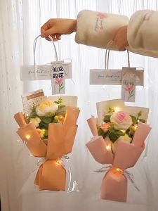 Romantic Crochet Flowers Bouquet DIY Hand Knitted Flower Bouquet Teachers Day Womens Day Gift