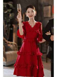 Red Wedding Dress Womens Maternity Clothes Conceal Belly Short Sleeve High Waist Korean Style V-Neck Zipper Short Skirt