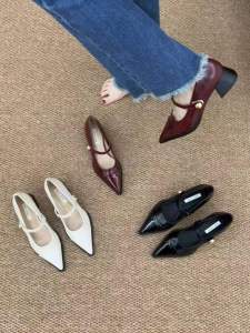 French Style Temperament Mid-High Heel Black Pointed Toe Flats Womens Shoes 2024 New Arrival Spring Autumn and Winter Mary Jane Wanwan Style Shoes