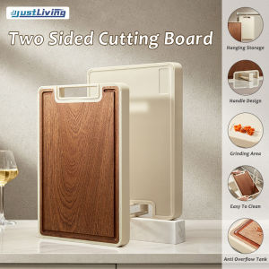 JustLiving Double Sided Cutting Board Wooden and PP Cutting Board for Kitchen Antimicrobial and Mold Resistant Cut Board with Juice Groove All Whole Single Wood Butcher Block