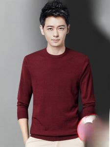 ROMON | Red Round Neck Knitted Sweater For Men Winter Fashion City Style Thickened Long Sleeve Casual Loose Fit Inner Wear New Year Celebration