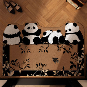 Thickened Cartoon Panda Door Mat Customizable Non-Washable Entrance Rug Dustproof Dirt Resistant Modern Simple Style PVC Material