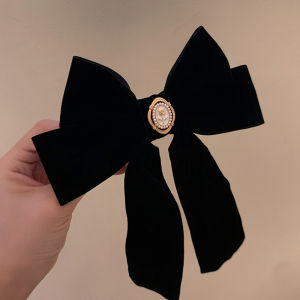 Black Velvet Rose Bow Hair Clip for Womens Elegant Ponytail Clip Fashion Hair Accessory