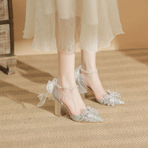 Comfortable Chunky Heel Wedding Shoes Champagne Strap High Heels Womens Maids of Honor Shoes Can Be Worn Daily in Summer