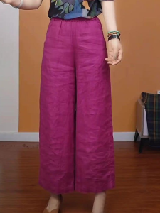 Quần Ống Rộng Vải Lanh Rộng Rãi Cạp Cao Mùa Hè Cho Nữ Quần Dài Ống Đứng Quần Dài Thường Ngày Quần Dài Nine-Ten