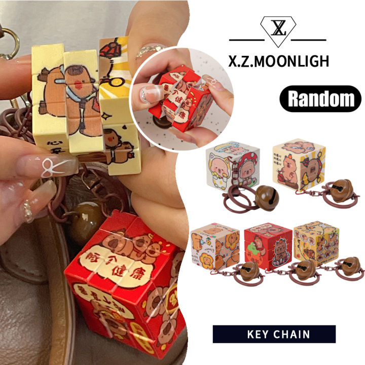 X.Z.MOONLIGH Kapibala Rubik's Cube Keychain DIY Cute Cartoon Capybara Keychain Creative Small Gift