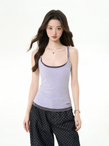 iiiamx | Áo Tank Top Dây Đan Chấm Bi Phối Lớp Cho Nữ Mùa Hè