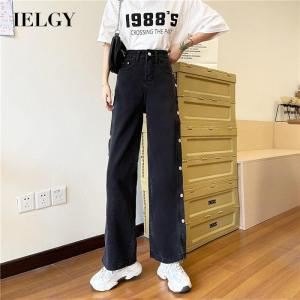 IELGY Quần Denim Cạp Cao Ống Thẳng Phong Cách Hàn Quốc Cho Nữ Có Ngực Bên Hông
