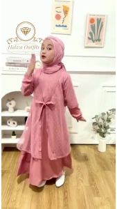 Namira Dress Gamis Anak Bahan Shakila Premium Mix Tile Dot Tanpa Hijab Rompi Bisa Lepas Pasang H10