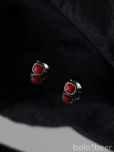 Bolo Ankela Red Retro Dark Red Small Square Ear Clip Female Stud Earrings Earrings Chinese Ancient Style Joyous Earrings Special-Interest Design