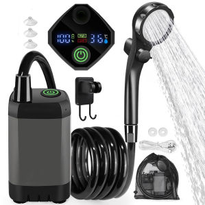 Portable camping shower equipment 6000mAh rechargeable LED display screen outdoor simple electric mobile shower set