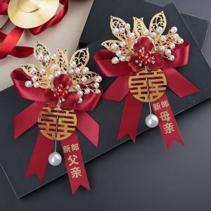 Bó Hoa Cưới Nam Châm Hoa Ngực Thổ Cẩm Toàn套新郎新娘伴郎伴娘手腕花适合庆典礼品