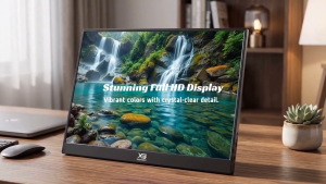 XB 13.3" Portable Monitor FHD 1080P IPS Display Ultra Slim Second Screen Built-in Stand Plug & Play Dual Speakers for Laptop PC Phone