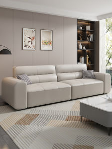 New Style Middle Ancient Leather Sofa Living Room Small Model Lazy Sofa Straight Row Three Seats Can Lie down Double Chair