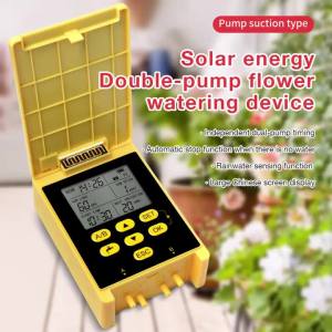 Solar Power Double Pump Watering Timers Automatic Drip Irrigation System Built-In Lithium Battery Rain Sensing for Garden Plant