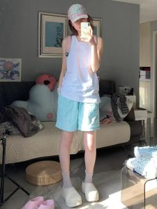 Quần Short Thể Thao Ice Silk Mỏng Cạp Cao Thường Ngày Mùa Hè Cho Nữ Quần Ống Rộng Năm Điểm Nhanh Khô