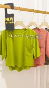 Syafiqa Atasan Oval Saku / Kaos Polos Lengan Pendek Wanita / Korean Style / Crop Top / Pakaian Wanita