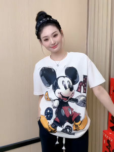 Retro American Short Sleeve T-Shirt Women Summer Cartoon Mickey Print Fashion Oversize Loose Top Trendy Cotton round Neck
