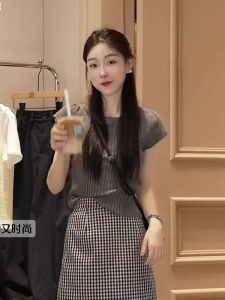 Oajer Flagship Store Womens Slim Fit Knitwear Soft Nurturing Design Summer Lazy Feel Short Sleeve round Neck Top