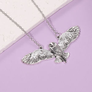 Hot Silvery Geometric Moon Forest Owl Pendant Necklace Vintage Exquisite Fashion Versatile Jewelry Gift Wholesale
