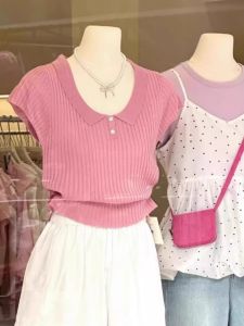 HUOLISI | Pink Knit Polo Shirt Short Sleeve