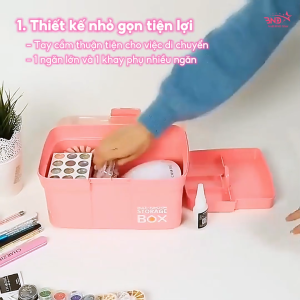 Cốp nhựa 2 tầng đựng đồ nail - Cốp nhựa nail đựng dụng cụ phụ kiện nail màu hồng tiện lợi