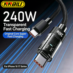 NNBILI 240W Nylon USB C PD Super Fast Charging Data Cable For iPhone 17 with LED Display USB C To Type C Quick Charge Data Cords