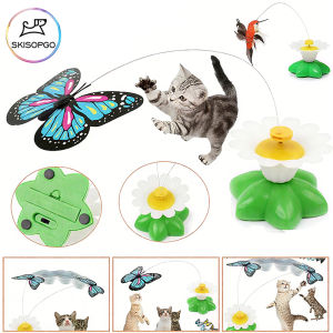 SKISOPGO Cat Toy Automatic Electric Rotating Colorful Butterfly Bird Funny Kitty Interactive Training Toys