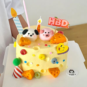 Korean Style Cake Decoration Plugins Childrens Smiling Face Sunflower Flag Little Pig Cheese Bear Heart Shaped Candle Label
