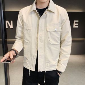 ROMON | Lormen Mens Casual Workwear Jacket Windproof Short Style Zipper Closure Long Sleeve Youth Fashion Autumn Season Outerwear