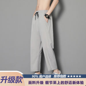 Ice Silk Sports Casual Pants Mens Summer Thin Straight Leg Long Pants Quick Dry Breathable High Elasticity Leisure Suit Pants