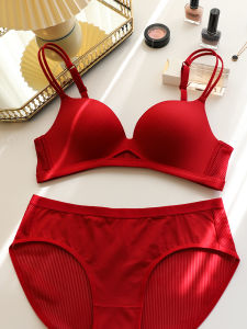 Red Dragon Year Bride Underwear Set Seamless Womens Bra Push up Style Fixed Strap Removal Shoulder Band Smooth Fabric Cups