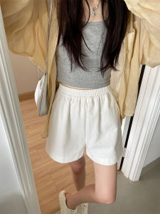 Quần Short Công Sở Màu Trắng Cho Nữ Mùa Hè Mỏng Quần Dài Năm Điểm Rộng Quần Ống Rộng Chữ A Quần Dài Thường Ngày Quần Dài