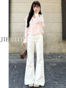 Extended High Waist Bell Bottom Jeans Womens Slimming Non-Matching Legging Draping Floor-Length Bell Pants Cotton Denim