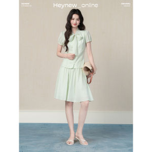 loveheynew | Bộ Đầm Dễ Thương Có Cổ Eo Nơ và Tay Voan